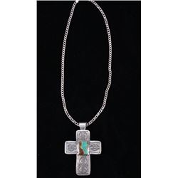 Navajo Sterling & Turquoise Cross Pendant Necklace