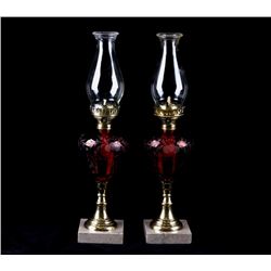 Early Eagle Rose Colored Art Nouveau Oil Lamps