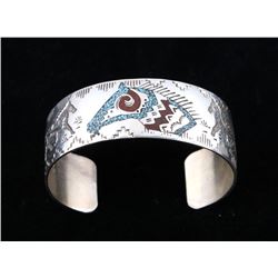 Navajo Raymond Begay Chip Inlay Silver Bracelet