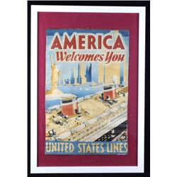 1920s United States Line Framed Advertising Banner