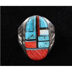 Navajo Mosaic Inlay Sterling Silver Ring