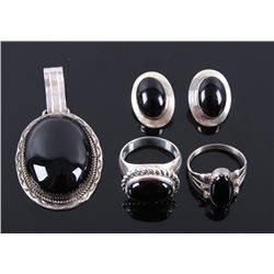 Navajo Sterling & Jet Pendant, Earrings & Rings