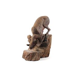 North American Bighorn Sheep Solid Wood Sculpture