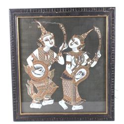 India Hindi Musician Figures Framed Painting