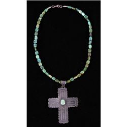 Navajo Carico Turquoise Necklace & Cross Pendant