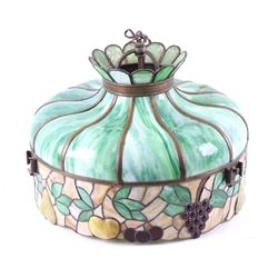 Mid 1900's Stained Glass & Brass Fruit Chandelier