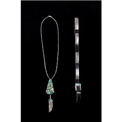 Navajo Inlaid Sterling Silver Necklace & Hat Band