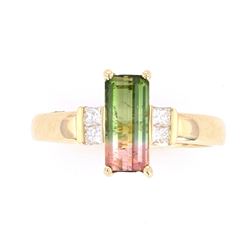 Bi-Color Watermelon Tourmaline & Diamond Ring