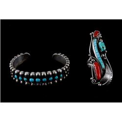 Navajo Sterling Silver Turquoise Bracelet & Ring