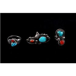 Navajo Sterling Silver Turquoise & Red Coral Rings