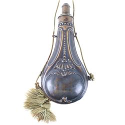 Early 1900's Brass Embossed Black Powder Horn