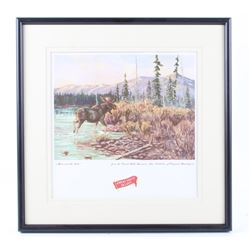 Moose & The Lake Great Falls Select Framed Print