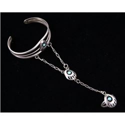Navajo Sterling Turquoise Bear Claw Bracelet Ring