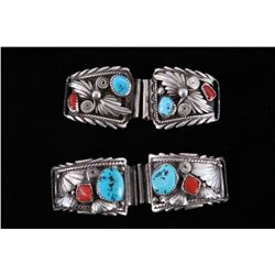 Navajo Sterling Silver Turquoise Coral Watchbands