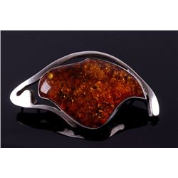 Navajo Silver and Amber Bear Effigy Pin