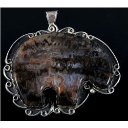 Sterling Silver and Agate Large Bear Pendant