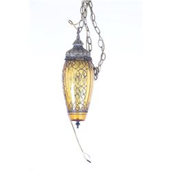 Hanging Fixture W/ Oblong Amber Glass Globe