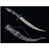 Image 1 : Turkish Style Tooled Brass Curved Knife & Sheath