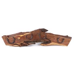 Rustic Western Wood Horse Shoe Coat Rack