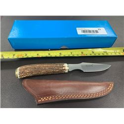 NEW Ruko Spanish made skinning knife with leather sheath and antler handle