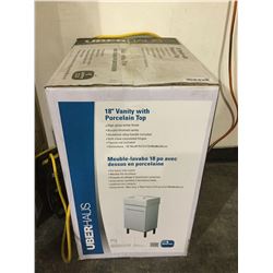 UberHaus 18" Vanity w/ Porcelain Top - High Gloss White Finish (18" W x 34" H x 13.4" D)