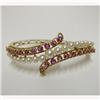 Image 1 : 14k gold ruby and pearl hinged bangle b