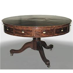 Mahogany rent table; round leather top