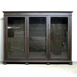 Mahogany triple glass door bookcase; ov