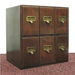 Six drawer mahogany card file; dovetail