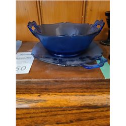 Blue glass bowl & plate Cat A