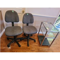 Office chairs and rolling cart Cat C