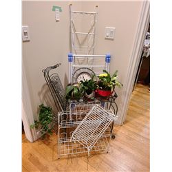 Assortment of Racks and metal plant holder. Cat A