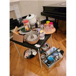 Assortment of kitchen ware & Card Table Cat A