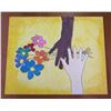 Image 1 : Flowers w/ 2 Black & White Hands Artwork  16"x20"