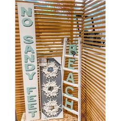 Beach Décor 3 piece Set: 'No Sandy Feet ' Sign, Starfish Mirrors, Beach Ladder