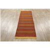 Image 9 : A WOVEN HAND KNOTTED ORIENTAL KILIM RUNNER.