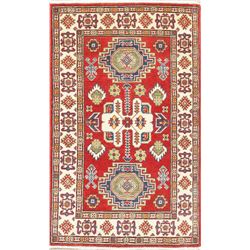 A WOOL HAND KNOTTED KAZAK ORIENTAL RUG.