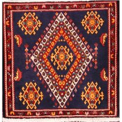 A WOOL HAND KNOTTED ABADEH SQUARE AREA RUG.