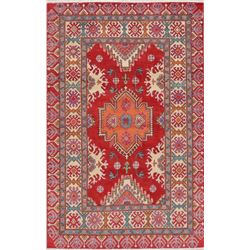 A WOOL HAND KNOTTED KAZAK ORIENTAL RUG.