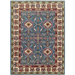 A WOOL HAND KNOTTED KAZAK ORIENTAL AREA RUG.