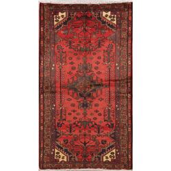 A WOOL HAND KNOTTED FOYER ORIENTAL AREA RUG.