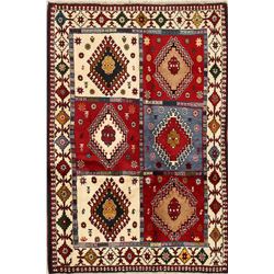 A WOOL HAND KNOTTED YALAMEH ORIENTAL AREA RUG.