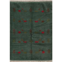 A WOOL HAND KNOTTED GABBEH ORIENTAL RUG.