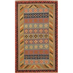 A WOVEN HAND KNOTTED KASHKOLI KILIM.