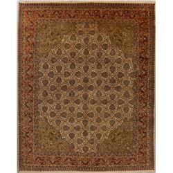 A WOOL HAND KNOTTED FLORAL ORIENTAL AREA RUG.