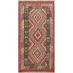 A WOVEN HAND KNOTTED HALLWAY ORIENTAL KILIM.