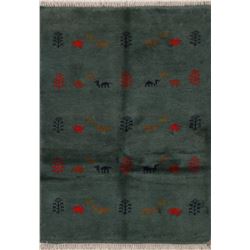 A WOOL HAND KNOTTED GABBEH AREA RUG.