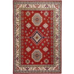 A WOOL HAND KNOTTED KAZAK ORIENTAL AREA RUG.