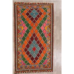 A WOVEN HAND KNOTTED KASHKOLI AREA KILIM.