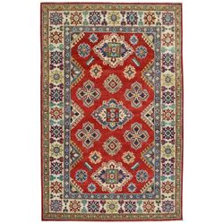 A WOOL HAND KNOTTED KAZAK ORIENTAL AREA RUG.